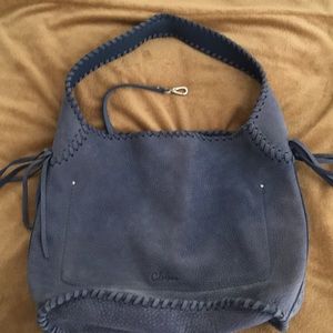 Blue suede Cole Haan hobo with a pouch with strap